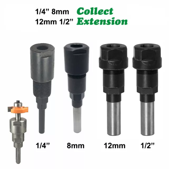 1/4" 1/2" 8mm 12mm Shank Router Bit Extension Rod Collet Milling Cutter for Wood