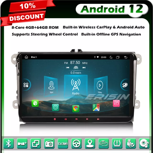 9" Android 12 Autoradio DAB pour VW Skoda Seat Passat Golf 5 6 Tiguan Jetta Polo