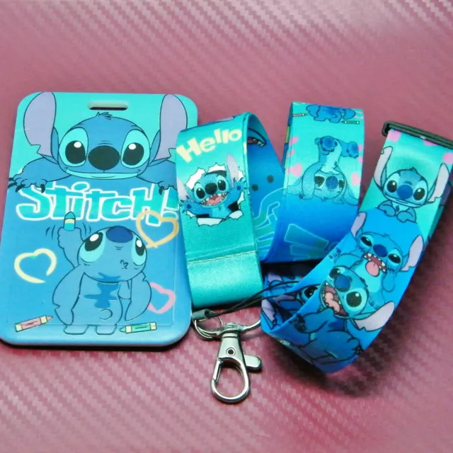 Disney Inspired Cartoon Stitch Lanyard Hard Card Holder & Safety Clip