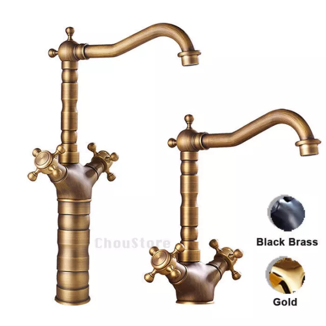 Classic Bathroom Sink Faucet Dual Cross Knob Swivel Basin Tap Mixer Brass Faucet