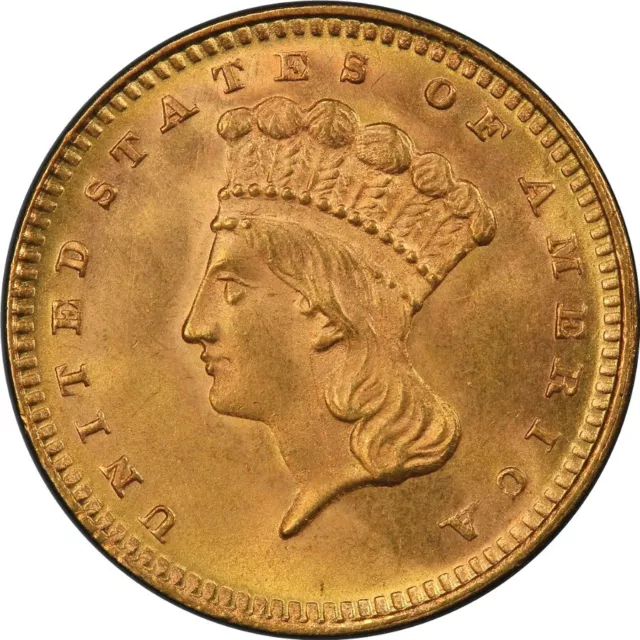 1873 G$1 Open 3 Indian Princess Gold Dollar PCGS MS64+ (CAC)