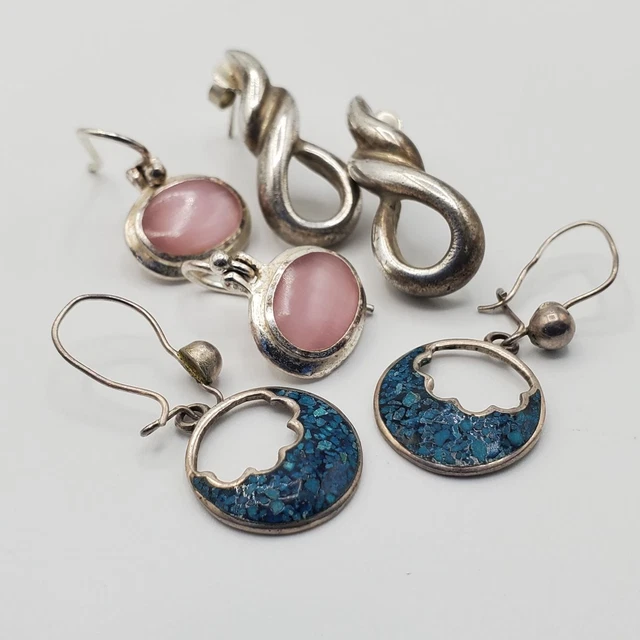 SU|Mexico| 925 Silver Composite Stone Glass Earring LOT