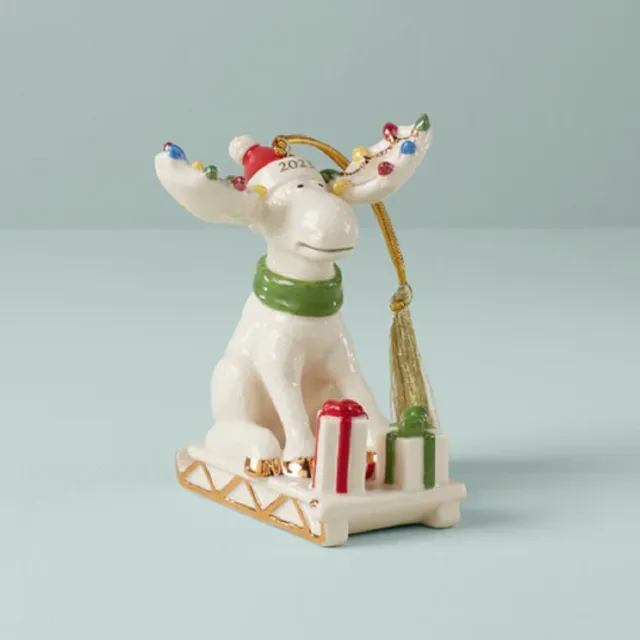 Lenox China Marcel The Moose on Sled Christmas Ornament 2023 - N/O