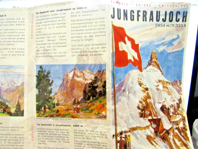 Vintage Swiss Alps Map Interlaken WENGERNALP-JUNGFRAUBAHN Railways Scheidegg
