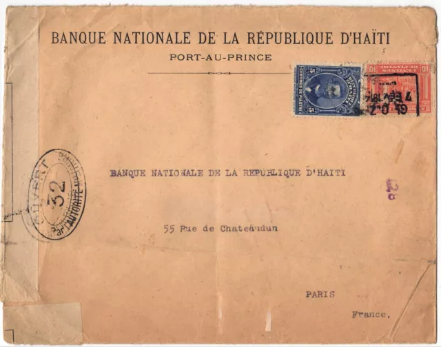 Haiti Old Letter Port Au Prince Destination Paris With Censor