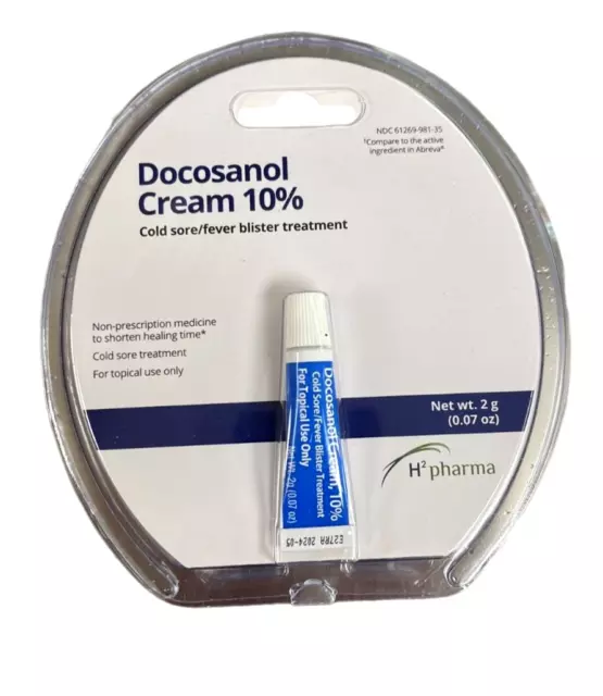 Docosanol Cream 10% ( generic Abreva ) for Cold Sore Treatment H2Pharma 0.07oz ~