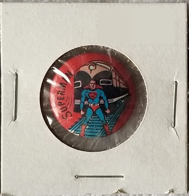 1966 Superman Pinback Button Superman Stops Train - N.P.P.-SUP-181 NM Condition