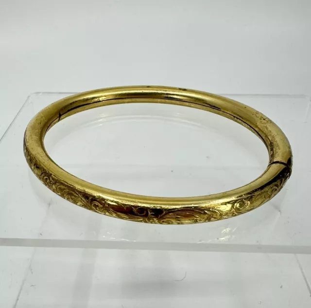 Vintage Rolled Gold Carved Hinged Bangle Bracelet By Friedrich Speidel