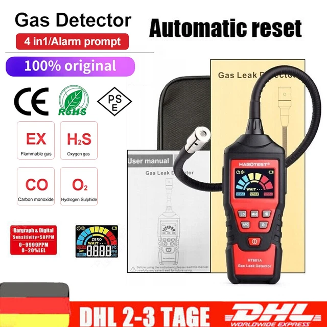 AEGTEST AGT-1988 Gasmelder - Tragbar Mit Display Für Methan Propan Wohnmobil