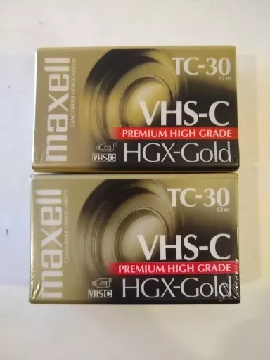 Lot Of 2 Maxwell VHS-C TC-30 HGX-Gold Premium High Grade Video Tapes New Sealed