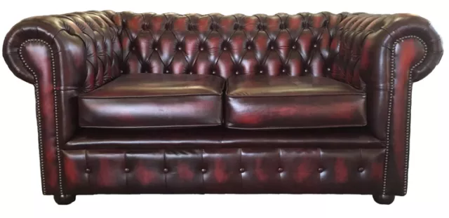Oxblood Red Chesterfield London 100% Genuine Leather Two Seater Sofa UK Made