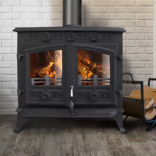 10KW Multifuel Stove Log Wood Burning Cast Iron Fireplace Defra Eco Design