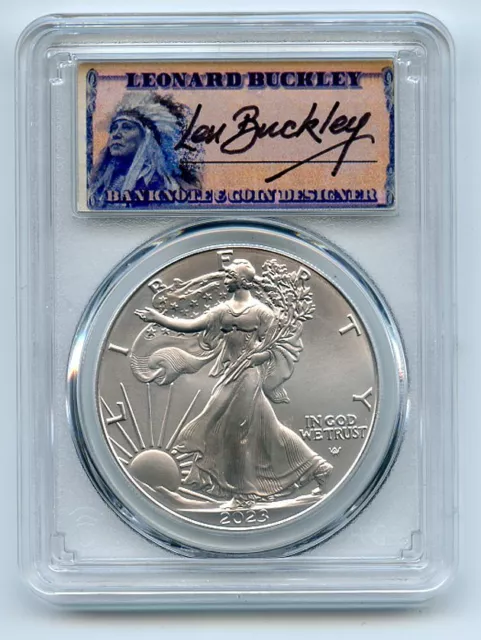 2023 $1 American Silver Eagle 1oz PCGS MS70 FS 1 of 500 Leonard Buckley
