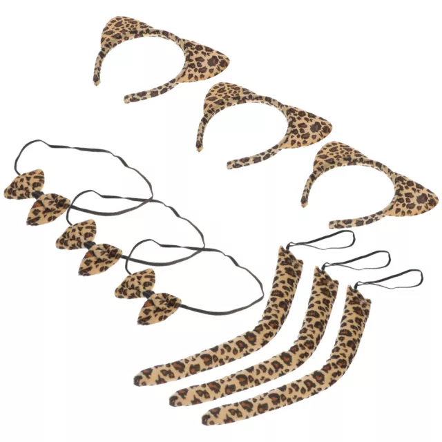 3 set stampa leopardata abbigliamento orecchie di gatto fascia per pelo cravatta con fiocco giapponese