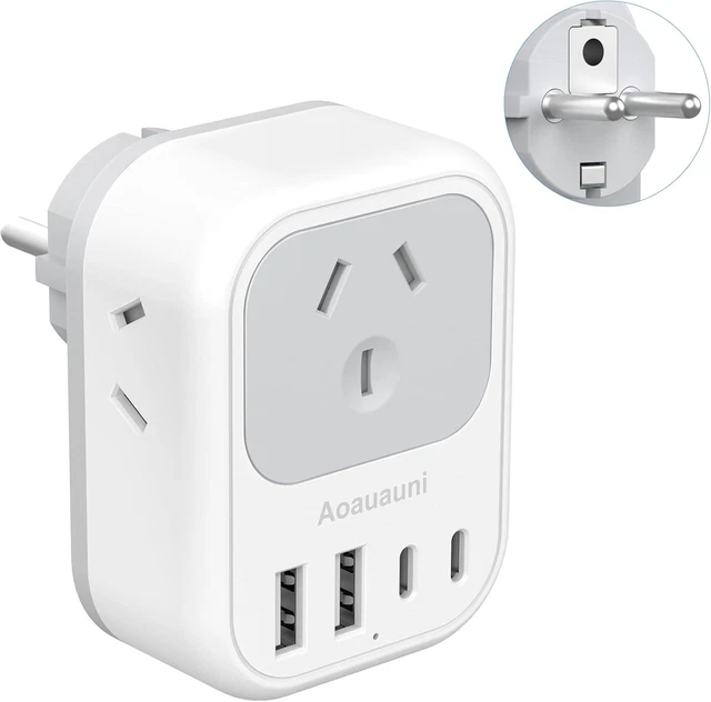 AU TO EU Travel Adapter, Europe Travel Adaptor with 3 Outlets 4 USB ...