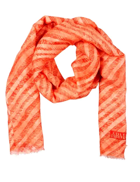 Armani Collezioni Orange Stripes Logo Unisex Men Woman Linen Scarf