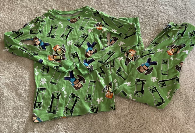 Minecraft Boys Green Creeper Steve Snowflakes Long Sleeve Pants Snug Pajamas 10