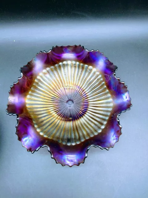 Northwood Carnival Glass Bowl Stippled Ray Amethyst