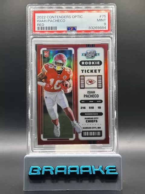 2022 Panini Contenders Optic Isiah Pacheco RC Rookie Ticket Red 147/175 PSA 9