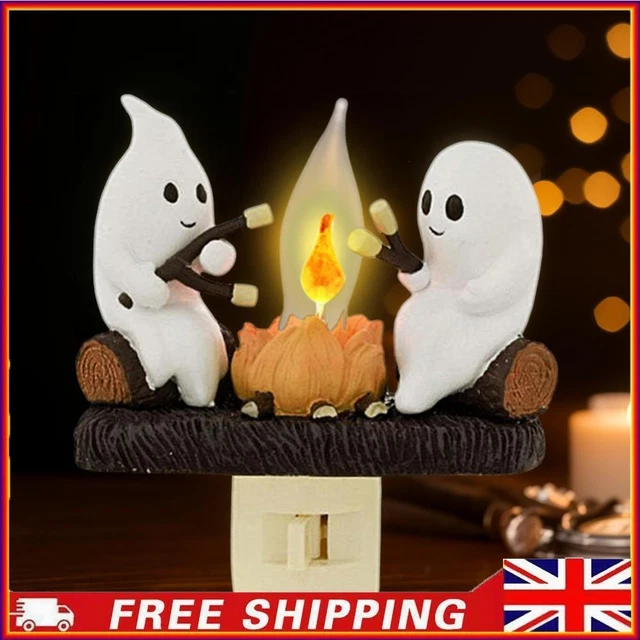 LED GHOST CAMPFIRE Flickering Night Light Plug Into Wall Resin Room