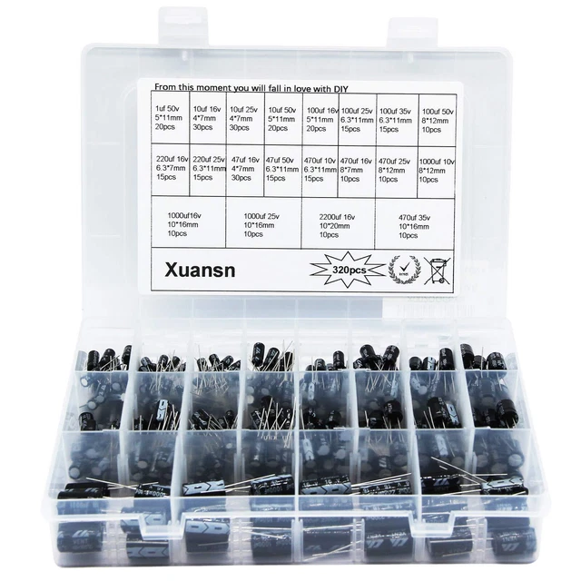 320 Pcs Electrolytic Capacitors Low Volt Capacitor 20 Value for Air Conditioning