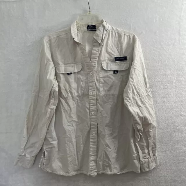 Simply Southern Button Up Shirt Womans Medium Solid White Fishing Long Flaws