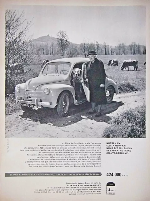 Publicité De Presse 1959 La Renault 4 Cv La Voiture La Moins Chère De France .