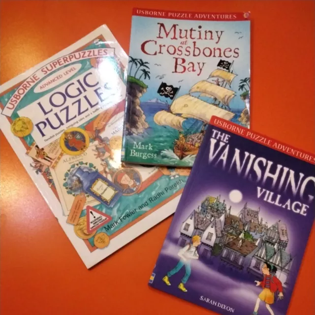 3 Vintage Usborne Puzzle Adventure Mutiny Crossbones Bay Vanishing Village Books