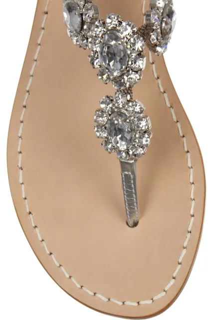 MUSA Swarovski Crystal Embellished Silver Flat Sandals EU 41 / US 11 / UK 8 EUC 3
