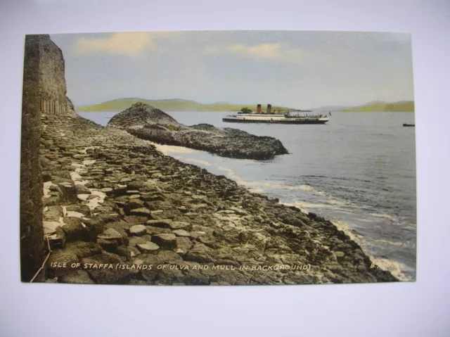 Staffa and Fingal’s Cave – Old Steamer. Near Iona, Mull. Valentine Collo Colour.