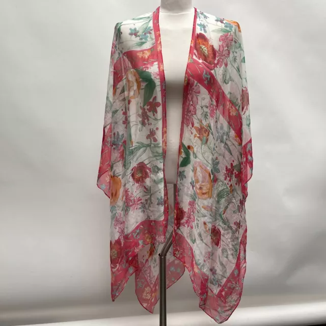 Women's Shawl Poncho One Size Pink White Green Floral Sheer