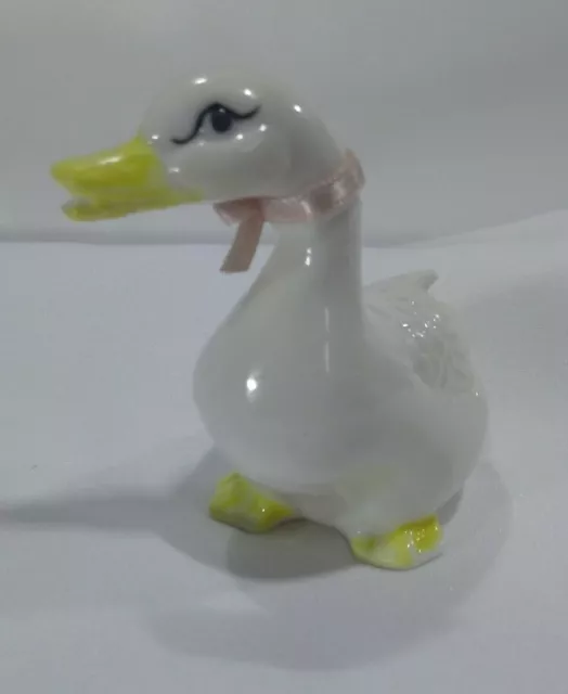 Vintage white yellow billed Duck goose Mini Porcelain Figurine antique bird