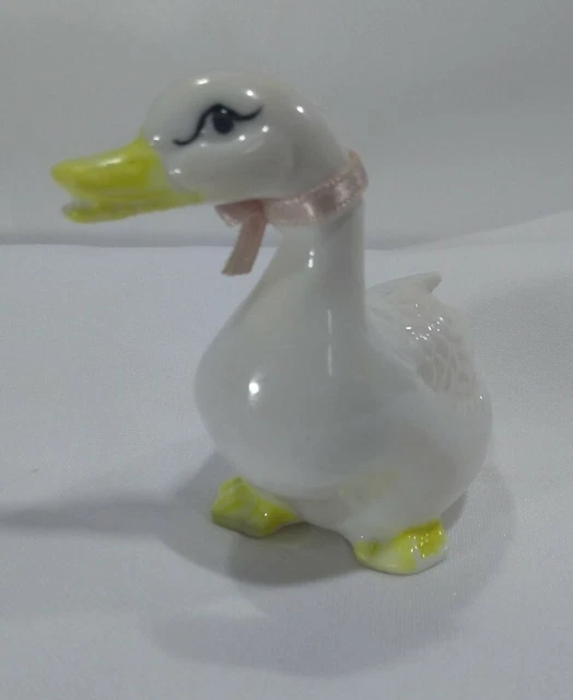 Vintage white yellow billed Duck goose Mini Porcelain Figurine antique bird