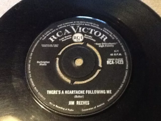 Jim Reeves 7in single Theres A Heartache Following Me -playtested. *