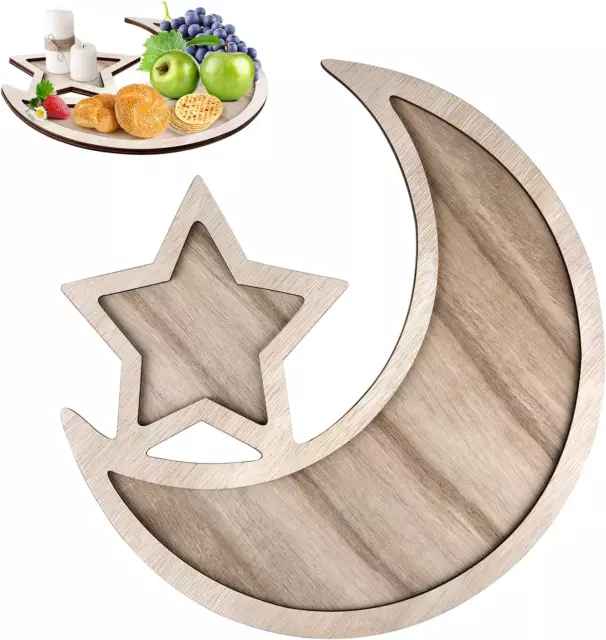 PLULON Ramadan Desserttablett Eid Mubarak Holz Mond Stern Platten Ramadan Kareem