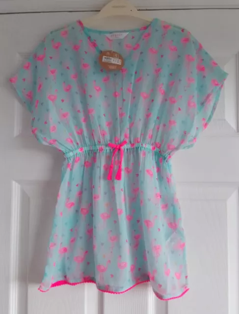 NEW Accessorize / Monsoon - Age 5 - 6 Years - Blue & Pink Flamingo Print Kaftan