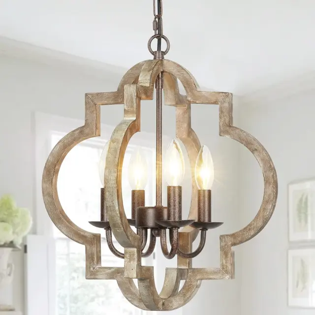 Orb Farmhouse Chandelier 4-Light Handmade Wood Chandeliers Rustic Vintage Chande