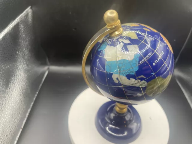 Blue Lapis World Globe with Semiprecious Gems on Stand 6" globe 3