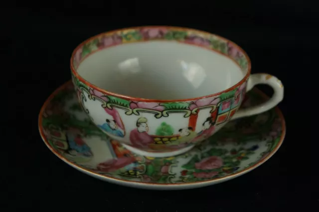 Excellent Antique Chinese Famille Rose Tea Cup / Saucer  [Y8-W7-A9]