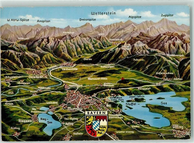 39198965 - 8110 Murnau Vogelschau Murnau und Umgebung Bayr. Alpen Wappen