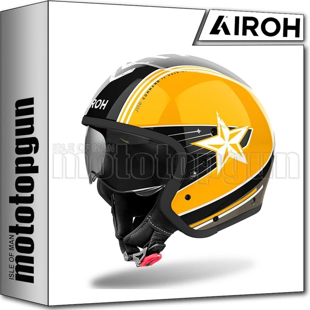 Casco Jet Moto Retr&ograve; - Grafica Stella, Nero E Giallo, Leggero E Approvato DOT