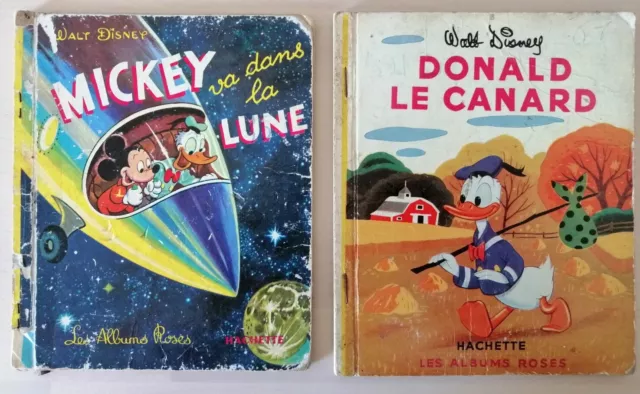 Lot 2 Livres Walt Disney Donald / Mickey Va Dans La lune- Albums Roses Hachette