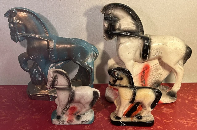 Lot of 4 Vintage 1930s Carnival Prizes Chalkware Plaster Horse Figurines Lot of 4 Vintage 1930s Carnival Prizes Chalkware Plaster Horse Figurines