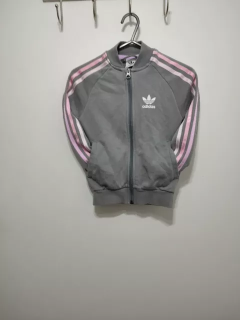 Girls Adidas Tracksuit Top/Jacket 6-7 Years Grey/Pink