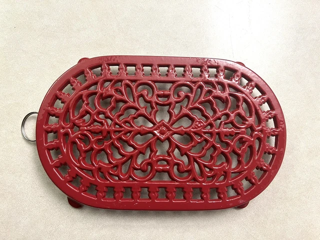 Cast Iron Enamel Red Footed Trivet, Wall Decor, Heavy Duty, 2016 ODI