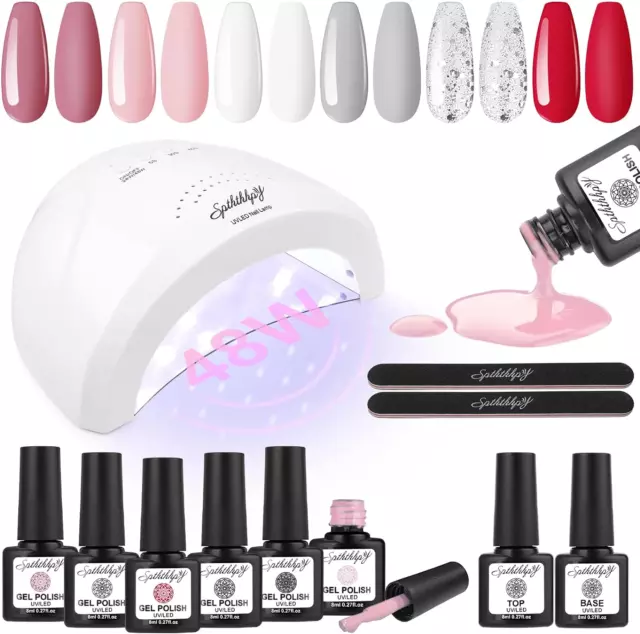 Smalto Semipermanente per Unghie Kit in 6 Coloris Gel 48W LED Lampada UV Nail Dr