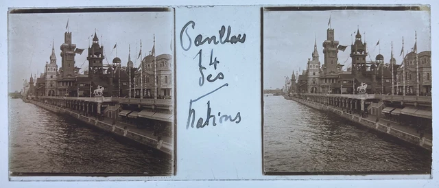 PARIS 1900 EXPO UNIVERSELLE PAVILLON NATIONS PLAQUE VERRE 45x107 STEREOSCOPIQUE