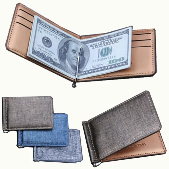 Men's PU Leather Slim Money Clip Front Pocket Wallet Thin Credit Card& ID Holder