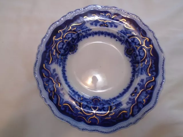 Antique Johnson Bros England Persian Bowl Flow Blue 9" Flat Rim Gold accents