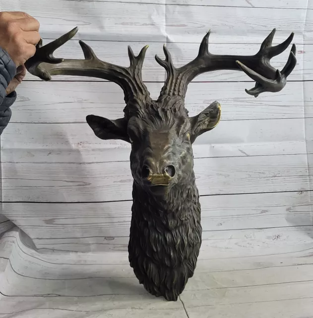 Stunning Large Wall Hanging Black Genuine Bronze Stag STAGS DEER HEAD Wall Art